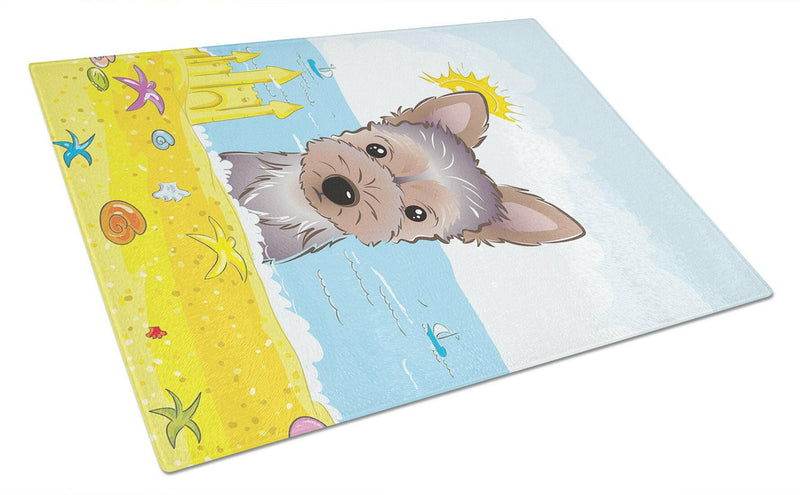 Yorkie Puppy Summer Beach Glass Cutting Board Large BB2100LCB