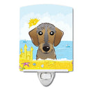 Wirehaired Dachshund Summer Beach Ceramic Night Light Compact, UL-Certified, Ideal for Bedroom, Bathroom, Nursery, Hallway, Kitchen, 6x4x3, Multicolor