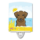 Chocolate Labrador Summer Beach Ceramic Night Light Compact, UL-Certified, Ideal for Bedroom, Bathroom, Nursery, Hallway, Kitchen, 6x4x3, Multicolor