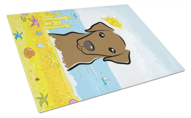 Chocolate Labrador Summer Beach Glass Cutting Board Large BB2102LCB