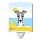 Italian Greyhound Summer Beach Ceramic Night Light Compact, UL-Certified, Ideal for Bedroom, Bathroom, Nursery, Hallway, Kitchen, 6x4x3, Multicolor