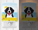 Bernese Mountain Dog Summer Beach Ceramic Night Light Compact, UL-Certified, Ideal for Bedroom, Bathroom, Nursery, Hallway, Kitchen, 6x4x3, Multicolor