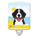 Bernese Mountain Dog Summer Beach Ceramic Night Light Compact, UL-Certified, Ideal for Bedroom, Bathroom, Nursery, Hallway, Kitchen, 6x4x3, Multicolor