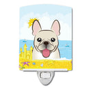 French Bulldog Summer Beach Ceramic Night Light Compact, UL-Certified, Ideal for Bedroom, Bathroom, Nursery, Hallway, Kitchen, 6x4x3, Multicolor