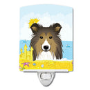 Sheltie Summer Beach Ceramic Night Light Compact, UL-Certified, Ideal for Bedroom, Bathroom, Nursery, Hallway, Kitchen, 6x4x3, Multicolor