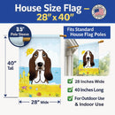 Basset Hound Summer Beach House Flag 28x40 Porch Sleeve Pole Decorative Outside Yard Banner Artwork Wall Hanging, Polyester