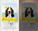 Basset Hound Summer Beach Ceramic Night Light Compact, UL-Certified, Ideal for Bedroom, Bathroom, Nursery, Hallway, Kitchen, 6x4x3, Multicolor