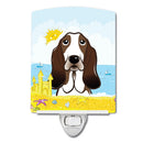 Basset Hound Summer Beach Ceramic Night Light Compact, UL-Certified, Ideal for Bedroom, Bathroom, Nursery, Hallway, Kitchen, 6x4x3, Multicolor