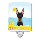 Doberman Summer Beach Ceramic Night Light Compact, UL-Certified, Ideal for Bedroom, Bathroom, Nursery, Hallway, Kitchen, 6x4x3, Multicolor