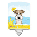 Wire Haired Fox Terrier Summer Beach Ceramic Night Light Compact, UL-Certified, Ideal for Bedroom, Bathroom, Nursery, Hallway, Kitchen, 6x4x3, Multicolor