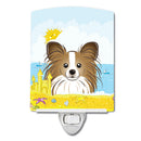 Papillon Summer Beach Ceramic Night Light Compact, UL-Certified, Ideal for Bedroom, Bathroom, Nursery, Hallway, Kitchen, 6x4x3, Multicolor