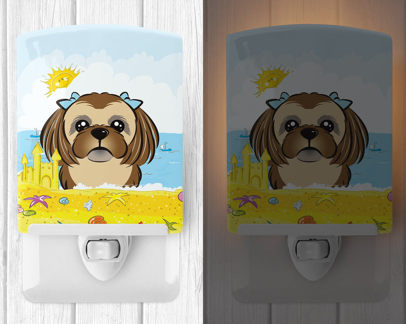 Chocolate Brown Shih Tzu Summer Beach Ceramic Night Light BB2117CNL