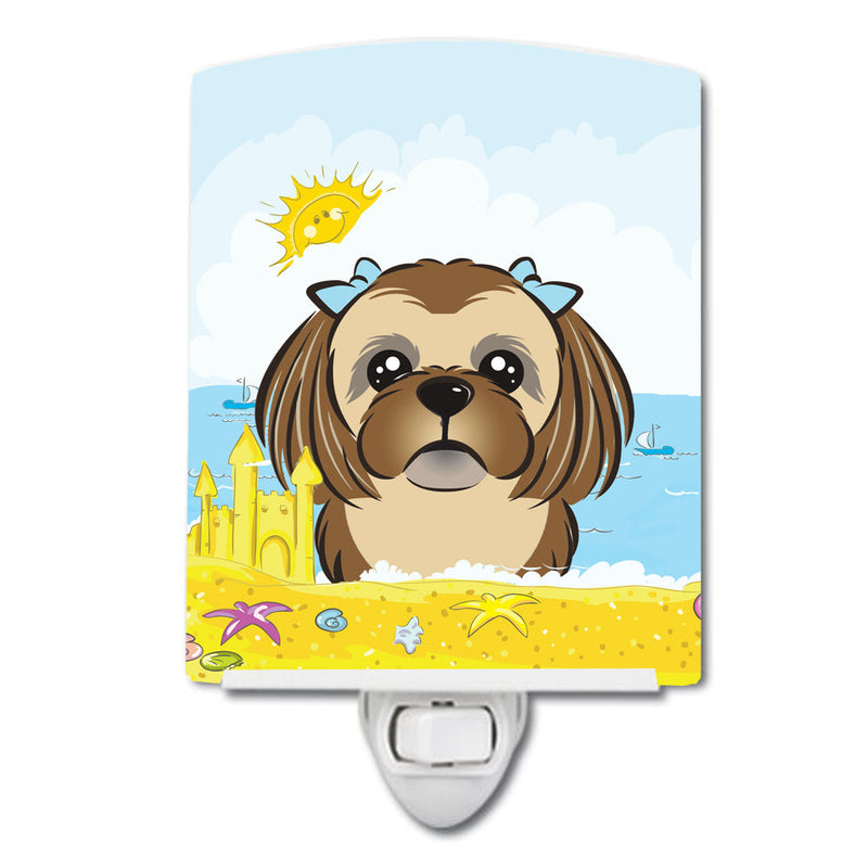 Chocolate Brown Shih Tzu Summer Beach Ceramic Night Light BB2117CNL