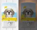 Gray Silver Shih Tzu Summer Beach Ceramic Night Light Compact, UL-Certified, Ideal for Bedroom, Bathroom, Nursery, Hallway, Kitchen, 6x4x3, Multicolor