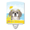 Gray Silver Shih Tzu Summer Beach Ceramic Night Light Compact, UL-Certified, Ideal for Bedroom, Bathroom, Nursery, Hallway, Kitchen, 6x4x3, Multicolor