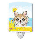 Chihuahua Summer Beach Ceramic Night Light Compact, UL-Certified, Ideal for Bedroom, Bathroom, Nursery, Hallway, Kitchen, 6x4x3, Multicolor
