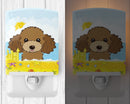 Chocolate Brown Poodle Summer Beach Ceramic Night Light Compact, UL-Certified, Ideal for Bedroom, Bathroom, Nursery, Hallway, Kitchen, 6x4x3, Multicolor