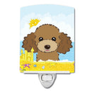 Chocolate Brown Poodle Summer Beach Ceramic Night Light Compact, UL-Certified, Ideal for Bedroom, Bathroom, Nursery, Hallway, Kitchen, 6x4x3, Multicolor
