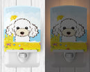 White Poodle Summer Beach Ceramic Night Light Compact, UL-Certified, Ideal for Bedroom, Bathroom, Nursery, Hallway, Kitchen, 6x4x3, Multicolor
