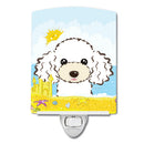 White Poodle Summer Beach Ceramic Night Light Compact, UL-Certified, Ideal for Bedroom, Bathroom, Nursery, Hallway, Kitchen, 6x4x3, Multicolor