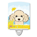 Buff Poodle Summer Beach Ceramic Night Light Compact, UL-Certified, Ideal for Bedroom, Bathroom, Nursery, Hallway, Kitchen, 6x4x3, Multicolor