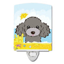 Silver Gray Poodle Summer Beach Ceramic Night Light Compact, UL-Certified, Ideal for Bedroom, Bathroom, Nursery, Hallway, Kitchen, 6x4x3, Multicolor