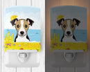 Jack Russell Terrier Summer Beach Ceramic Night Light Compact, UL-Certified, Ideal for Bedroom, Bathroom, Nursery, Hallway, Kitchen, 6x4x3, Multicolor