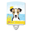 Jack Russell Terrier Summer Beach Ceramic Night Light Compact, UL-Certified, Ideal for Bedroom, Bathroom, Nursery, Hallway, Kitchen, 6x4x3, Multicolor