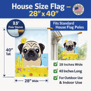 Fawn Pug Summer Beach House Flag 28x40 Porch Sleeve Pole Decorative Outside Yard Banner Artwork Wall Hanging, Polyester