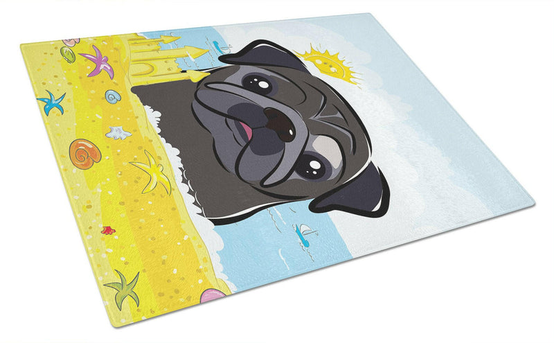 Black Pug Summer Beach Glass Cutting Boards – Durable, Decorative Kitchen Art Large BB2131LCB