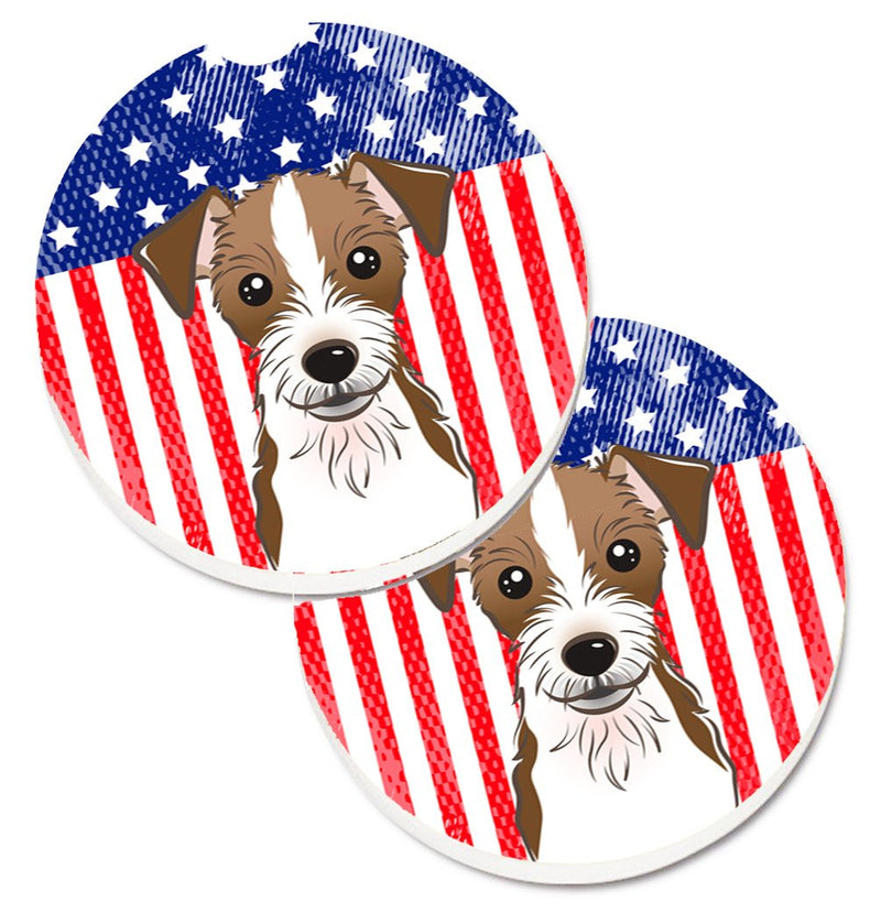 American Flag and Jack Russell Terrier Car Coasters – Set of 2 - Absorbent Stone with Fun & Functional Artwork BB2132CARC
