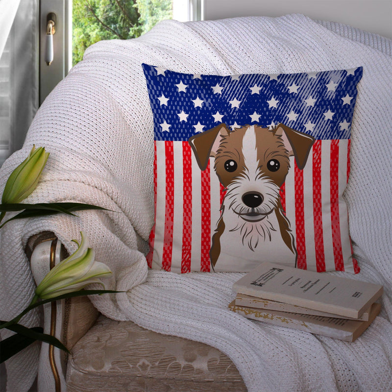 American Flag and Jack Russell Terrier Throw Pillow - 14x14 Decorative Pillow – Art for Your Home & Patio BB2132PW1414