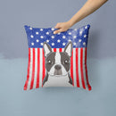 American Flag and Boston Terrier Throw Pillow - 14x14 Decorative Pillow – Art for Your Home & Patio BB2133PW1414