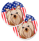 American Flag and Yorkie Yorkishire Terrier Car Coasters – Set of 2 - Absorbent Stone with Fun & Functional Artwork BB2134CARC