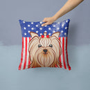 American Flag and Yorkie Yorkishire Terrier Throw Pillow - 14x14 Decorative Pillow – Art for Your Home & Patio BB2134PW1414
