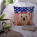 American Flag and Yorkie Yorkishire Terrier Throw Pillow - 14x14 Decorative Pillow – Art for Your Home & Patio BB2134PW1414