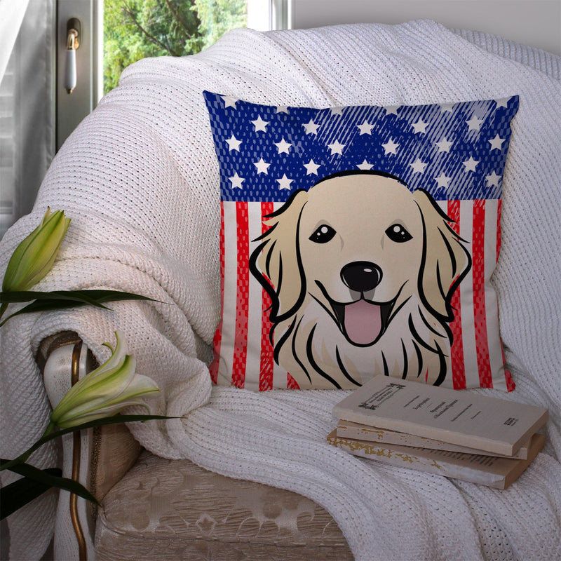American Flag and Golden Retriever Throw Pillow - 14x14 Decorative Pillow – Art for Your Home & Patio BB2135PW1414