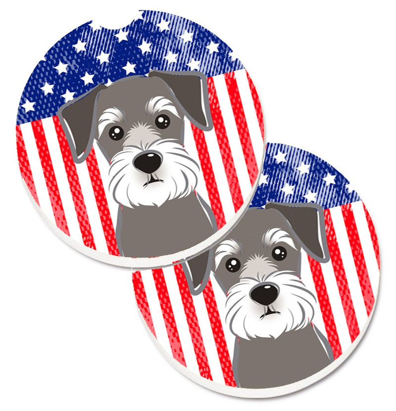 American Flag and Schnauzer Car Coasters – Set of 2 - Absorbent Stone with Fun & Functional Artwork BB2136CARC