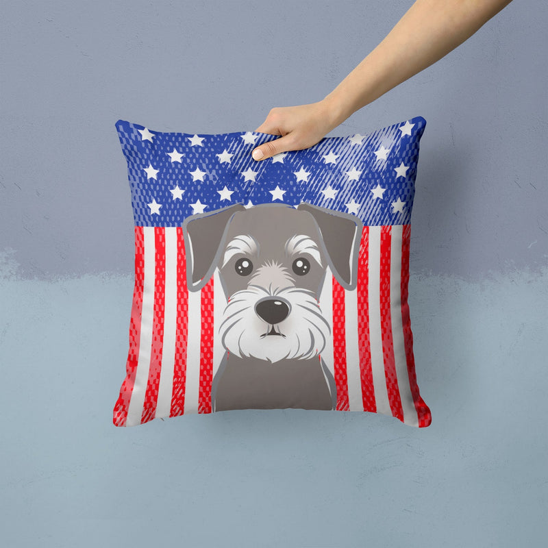 American Flag and Schnauzer Throw Pillow - 14x14 Decorative Pillow – Art for Your Home & Patio BB2136PW1414
