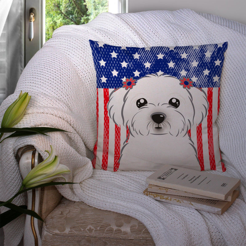 American Flag and Maltese Throw Pillow - 14x14 Decorative Pillow – Art for Your Home & Patio BB2138PW1414