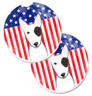 American Flag and Bull Terrier Car Coasters – Set of 2 - Absorbent Stone with Fun & Functional Artwork BB2139CARC