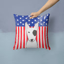 American Flag and Bull Terrier Throw Pillow - 14x14 Decorative Pillow – Art for Your Home & Patio BB2139PW1414