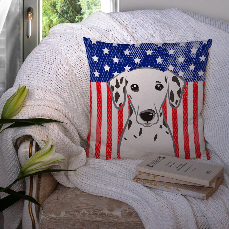 American Flag and Dalmatian Throw Pillow - 14x14 Decorative Pillow – Art for Your Home & Patio BB2140PW1414