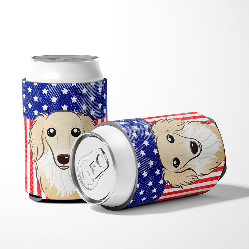 American Flag and Longhair Creme Dachshund Can or Bottle Hugger BB2142CC