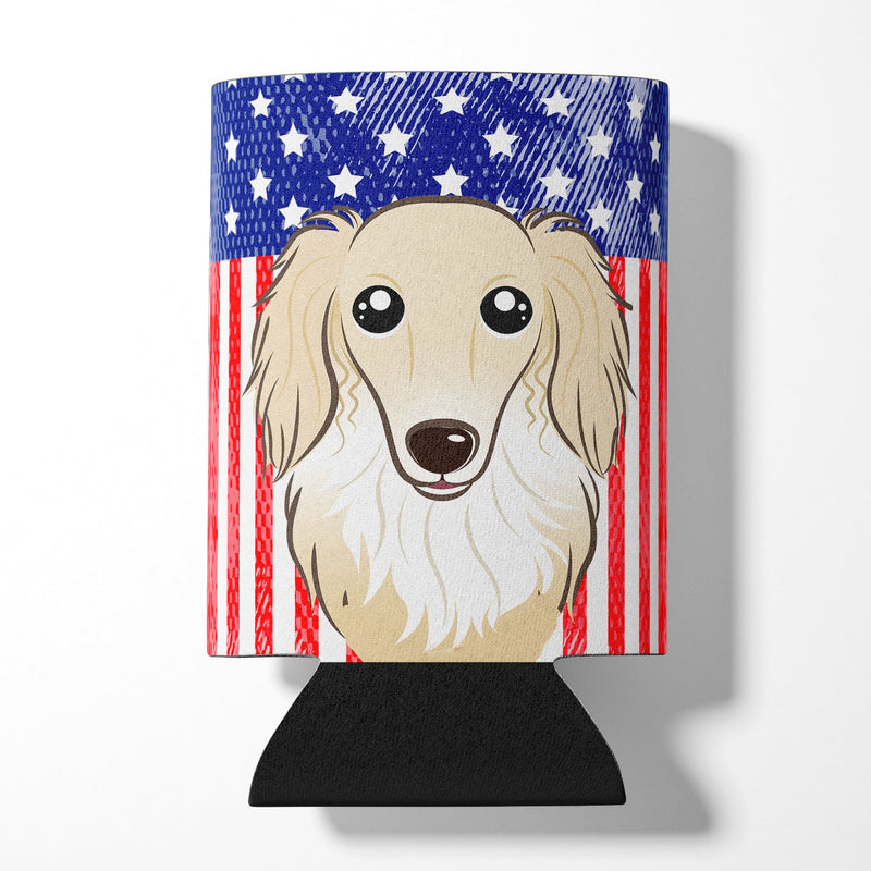American Flag and Longhair Creme Dachshund Can or Bottle Hugger BB2142CC