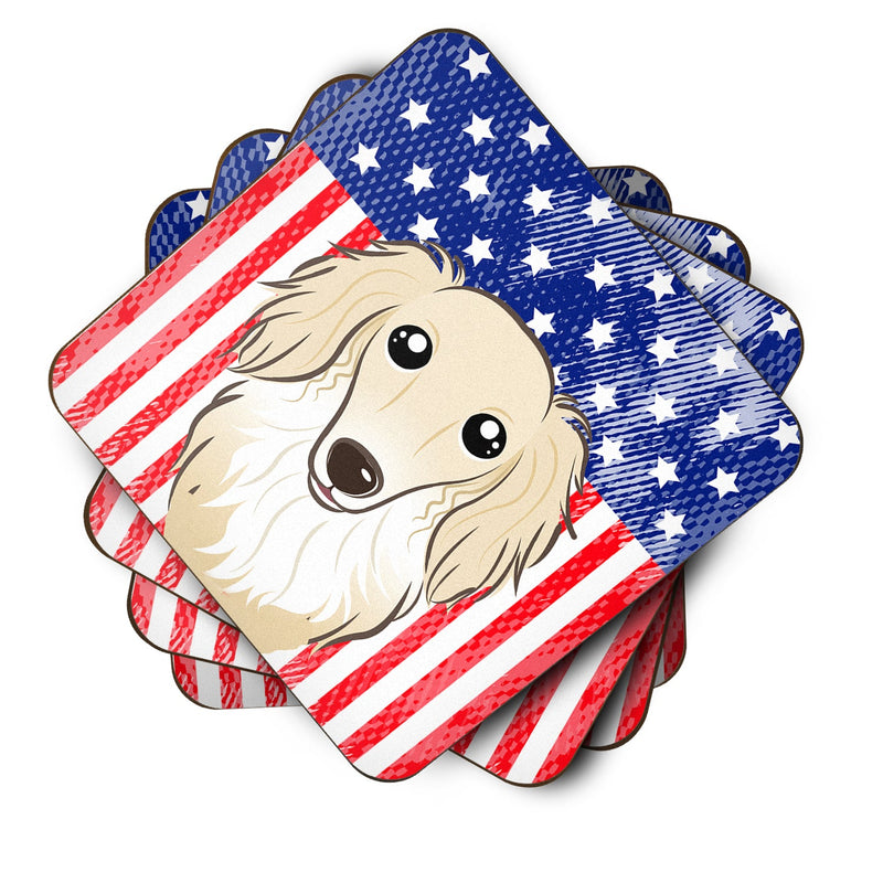 American Flag and Longhair Creme Dachshund Foam Coaster
