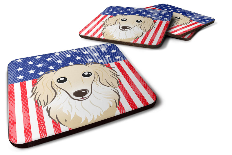 American Flag and Longhair Creme Dachshund Foam Coaster