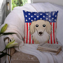 American Flag and Longhair Creme Dachshund Throw Pillow - 14x14 Decorative Pillow – Art for Your Home & Patio BB2142PW1414