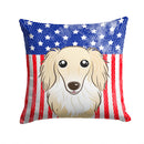 American Flag and Longhair Creme Dachshund Throw Pillow - 14x14 Decorative Pillow – Art for Your Home & Patio BB2142PW1414