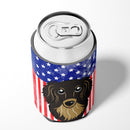 American Flag and Longhair Black and Tan Dachshund Can or Bottle Hugger BB2143CC